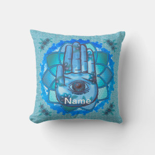 Hamsa Hand Blue Lotus Cushion