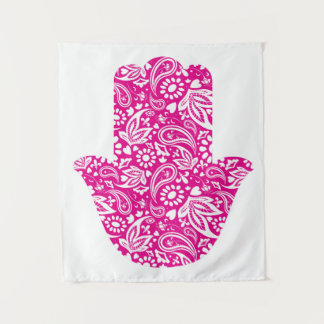 Hamsa Hand Boho Pink White Tapestry