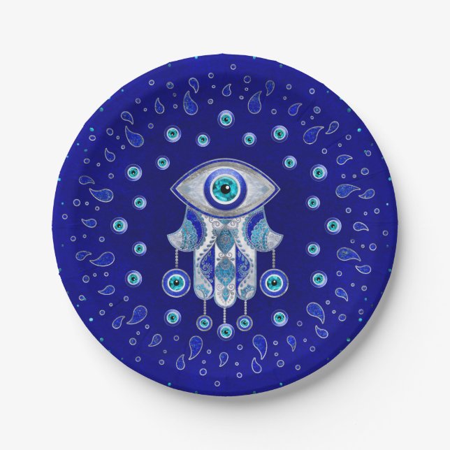 Hamsa Hand -Evil Eye Amulet Paper Plate (Front)