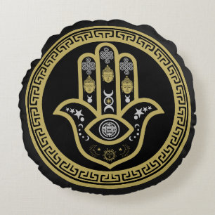 Hamsa Hand Evil Eye Protection Round Cushion