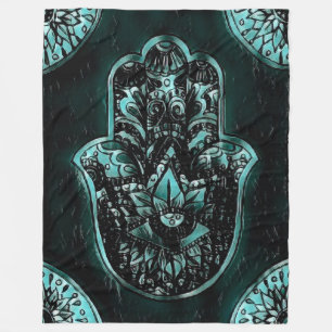 Hamsa Hand Fatima Evil Eye Art Fleece Blanket