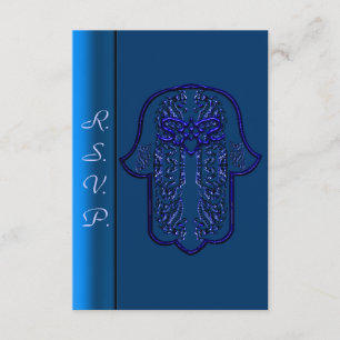 Hamsa Hand feat: Heart (Wedding) (Blue) RSVP Card