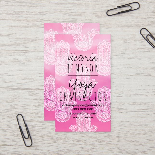 Hamsa hand floral lace watercolor yoga business card (Front/Back In Situ)