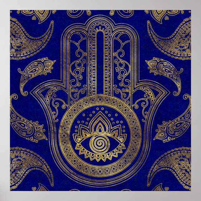 Hamsa Hand  - gold on lapis lazuli Poster (Front)