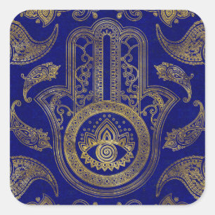 Hamsa Hand  - gold on lapis lazuli Square Sticker