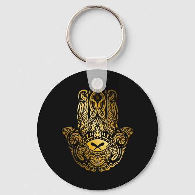 Hamsa Hand - Golden Arabic Amulet Key Ring (Front)