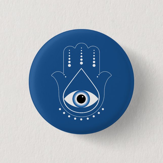 Hamsa Hand Greek Evil Eye Blue 3 Cm Round Badge (Front)