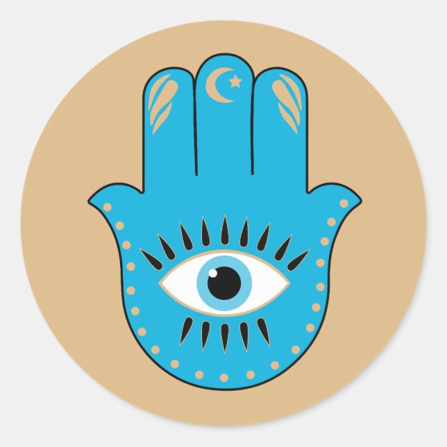 Hamsa Hand Greek Evil Eye Blue Classic Round Sticker (Front)