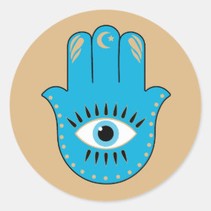 Hamsa Hand Greek Evil Eye Blue Classic Round Sticker