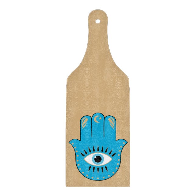 Hamsa Hand Greek Evil Eye Blue Cutting Board (Front)