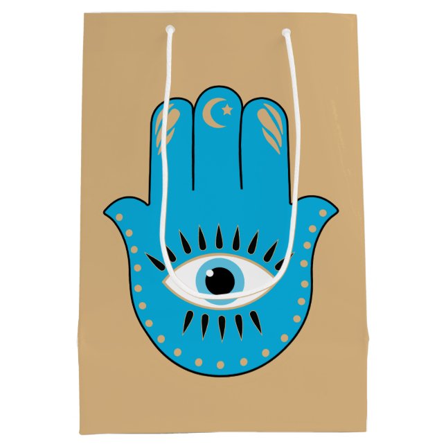 Hamsa Hand Greek Evil Eye Blue Medium Gift Bag (Back)