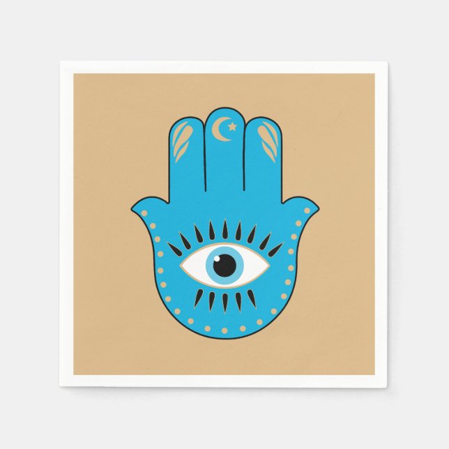 Hamsa Hand Greek Evil Eye Blue Napkin (Front)
