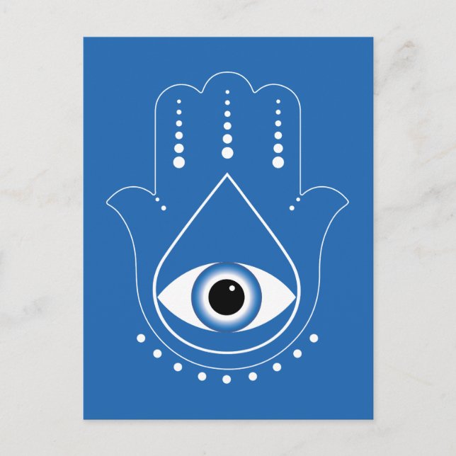 Hamsa Hand Greek Evil Eye Blue Postcard (Front)
