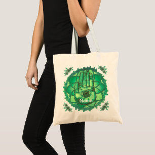 Hamsa Hand Green Lotus jumbo tote bag