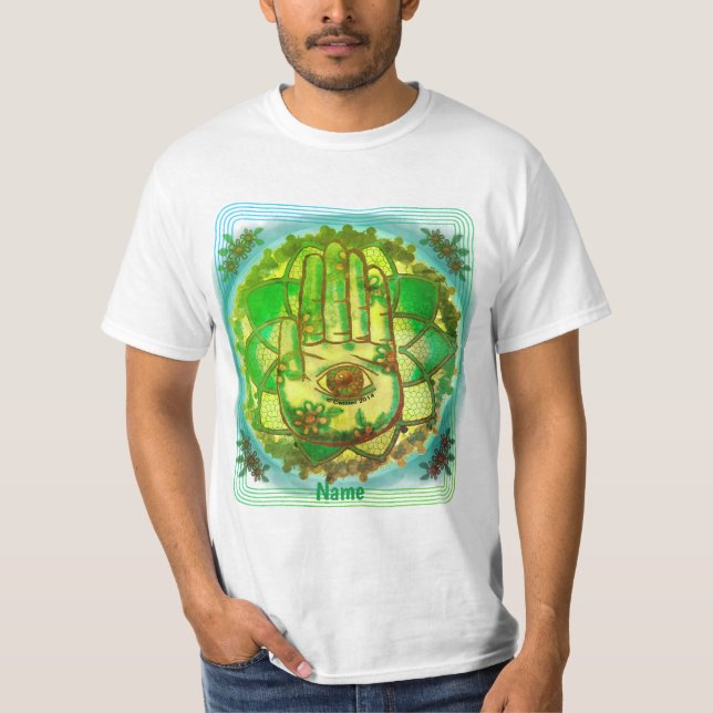 Hamsa Hand Green Lotus t-shirt (Front)