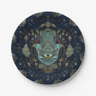 Hamsa Hand -Hand of Fatima Blue Gemstones Paper Plate