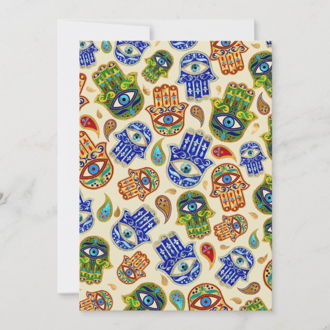 Hamsa Hand - Hand of Fatima colourful pattern Holiday Card (Front)