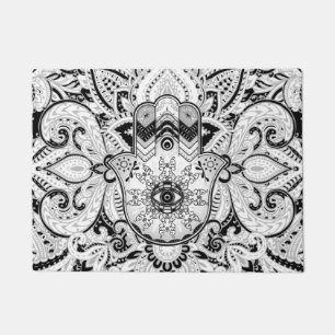 Hamsa Hand -Hand of Fatima grayscale Doormat