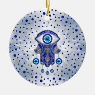 Hamsa Hand -Hand of Fatima Lapis Lazuli and Silver Ceramic Tree Decoration