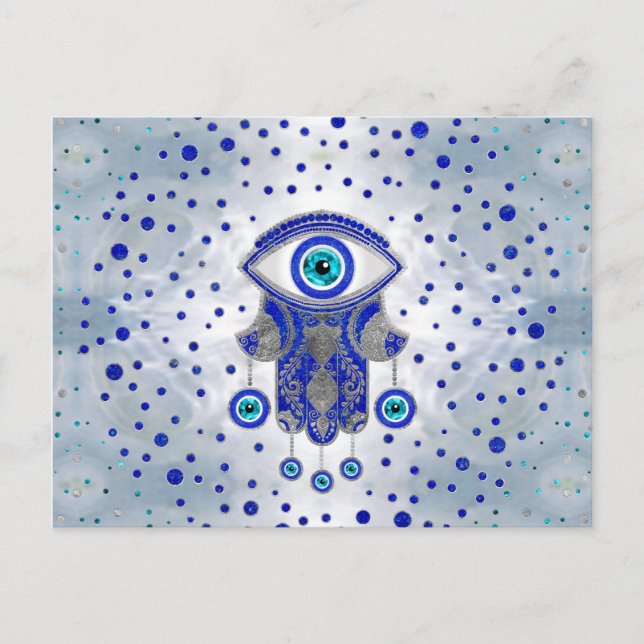 Hamsa Hand -Hand of Fatima Lapis Lazuli and Silver Postcard (Front)