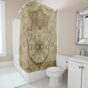Hamsa Hand - Hand of Fatima pastel brown Shower Curtain