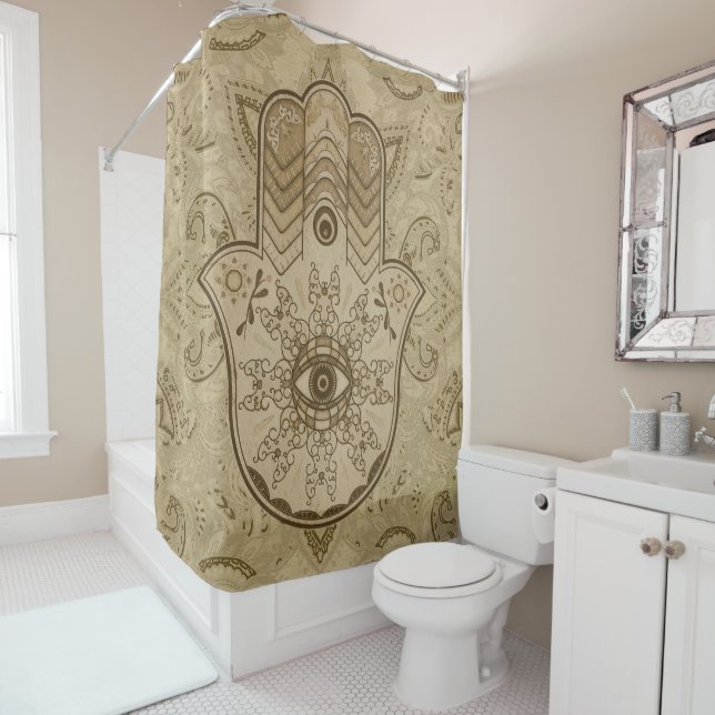 Hamsa Hand - Hand of Fatima pastel brown Shower Curtain (In Situ)
