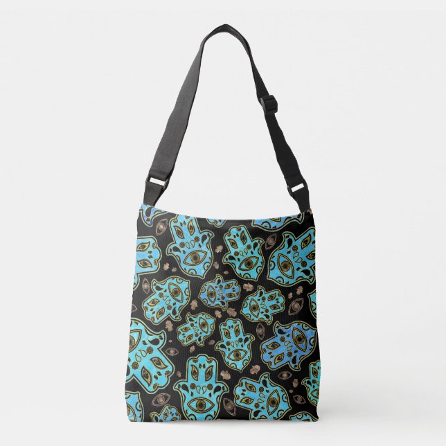 Hamsa Hand -Hand of Fatima pattern blues Crossbody Bag (Front)