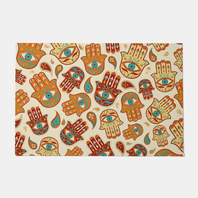 Hamsa Hand - Hand of Fatima Teal Terracotta Doormat (Front)