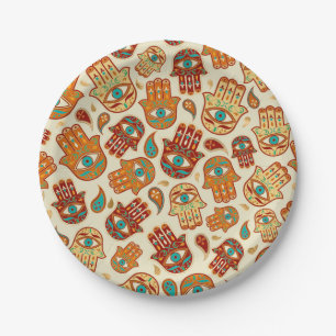 Hamsa Hand - Hand of Fatima Teal Terracotta Paper Plate