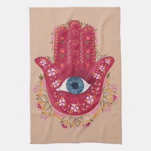 Hamsa Hand_Magenta_Cream kitchen towel