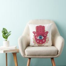 Hamsa Hand_Magenta_Cream Pillow