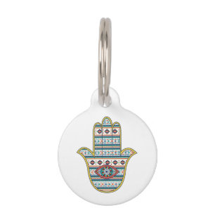 HAMSA Hand of Fatima symbol amulet, tribal Aztec Pet Tag