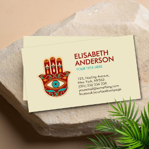 Hamsa Hand Ornament - red, orange and sea green Business Card