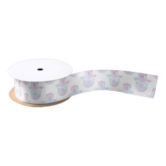 Hamsa Hand Pattern Purple and Blue Satin Ribbon