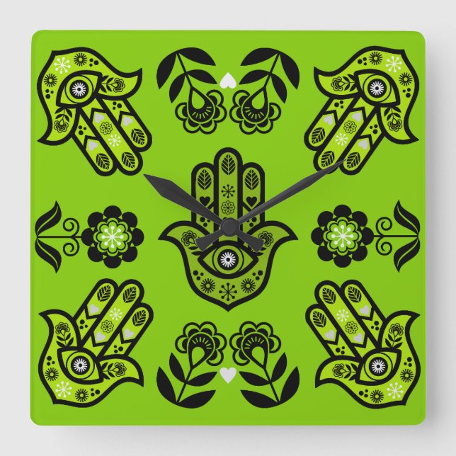 Hamsa Hand Protection Art Square Wall Clock (Front)