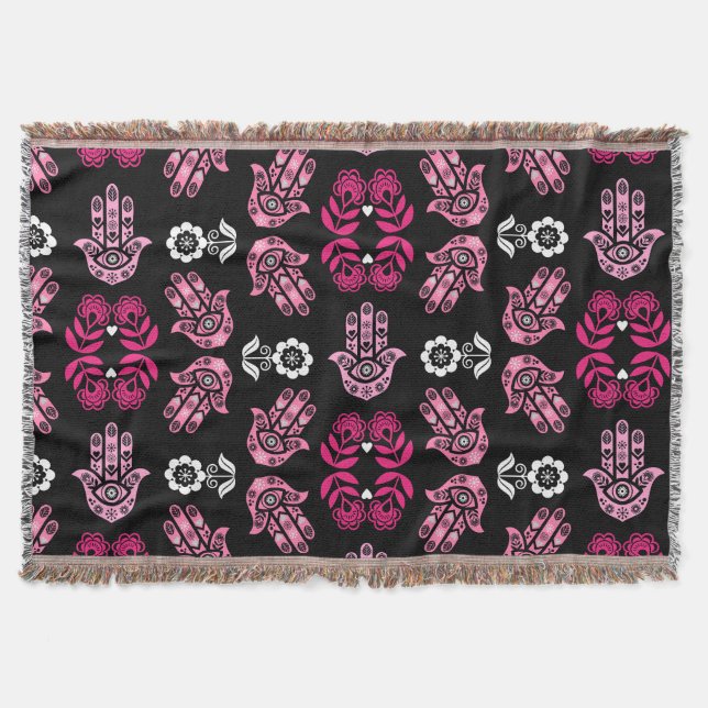 Hamsa Hand Protection Art Throw Blanket (Front)