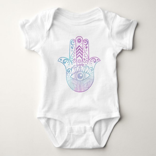 Hamsa Hand Purple and Blue Watercolor Baby Bodysuit (Front)