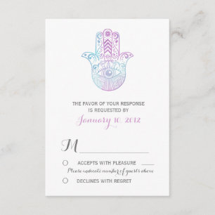 Hamsa Hand Purple and Blue Wedding RSVP Card