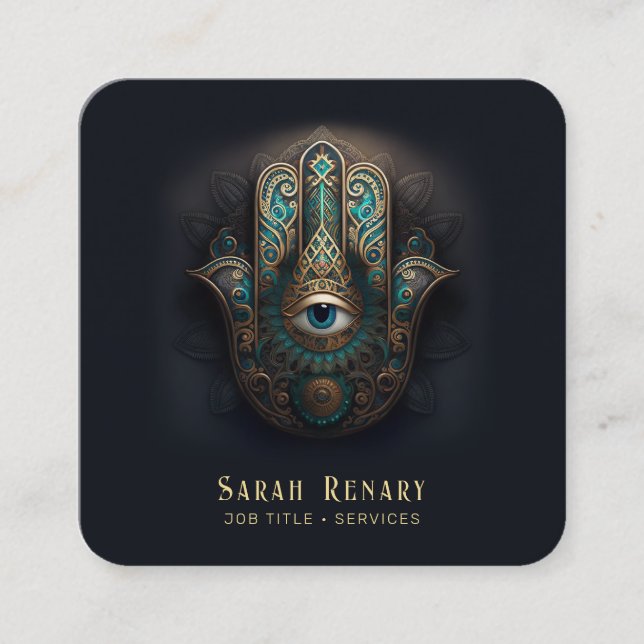 Hamsa Hand Square Business Card (Front)