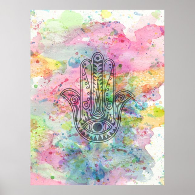 HAMSA Hand Symbol Colorful Watercolor Poster (Front)