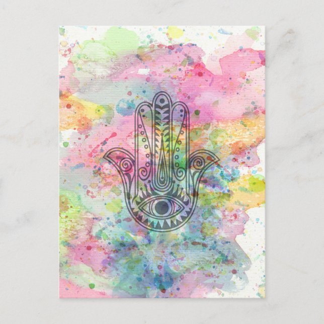 HAMSA Hand Symbol Colourful Watercolor Postcard (Front)