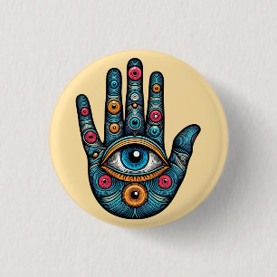 Hamsa Hand with and eye art illustration 3 Cm Round Badge