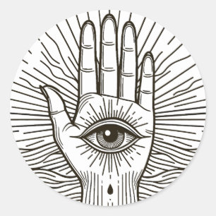 Hamsa Hand with and eye art illustration Classic Round Sticker