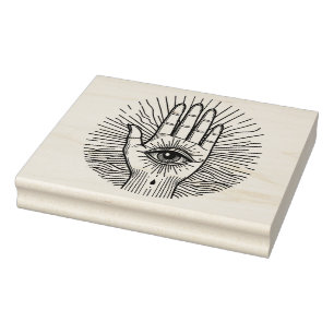 Hamsa Hand with and eye art illustration Rubber Stamp