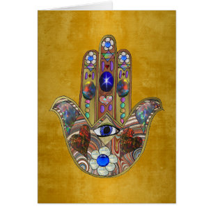 Hamsa Hearts Flowers Opal Art on Gold
