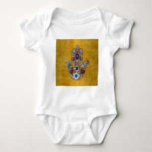 Hamsa Hearts Flowers Opal Art on Gold Baby Bodysuit