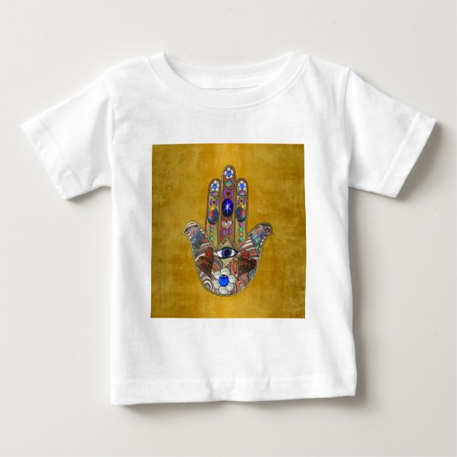 Hamsa Hearts Flowers Opal Art on Gold Baby T-Shirt (Front)