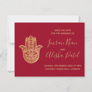 hamsa Henna Gold Red Desi Wedding Invitation