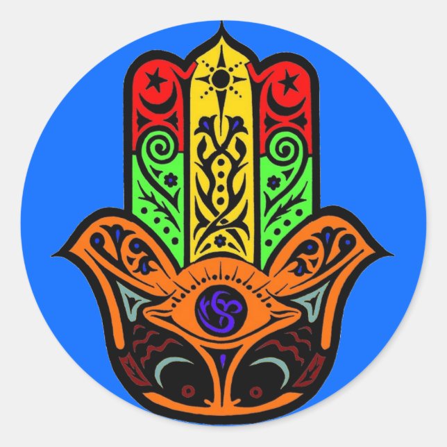 HAMSA multi colour Classic Round Sticker (Front)