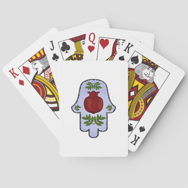Hamsa, Pomegranate, Light Blue, Stained Glass Zazz Playing Cards (Back)